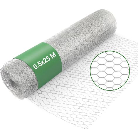 Wiltec Volierendraht 25 x 0,5 m, Hasendraht mit 50 mm Maschenweite, Sechseckgeflecht Stahl verzinkt, wetterfester Hühnerdraht für Gehege (1/5)