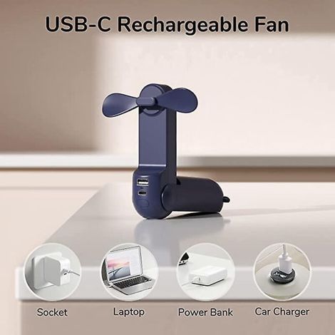 mini Ventilateur Portatif,bleu Ventilateur  Main 3 En 1, Ventilateur De Poche Rechargeable, Ventilateur  Piles [24 Heures De Travail] Avec Batteri (1/5)