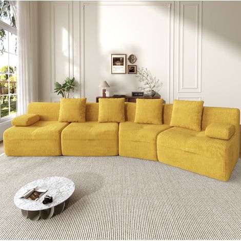 Sofá modular 4 plazas 311x90x65 cm con 4 módulos, sin montaje, tejido chenilla brillante para salón - amarillo (1/5)