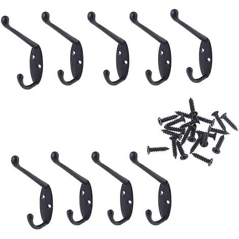 Lot de 9 crochets pour vêtements, cintre antique à double crochet inversé, cintre européen pour chapeaux, porte-manteaux robuste, crochets pour serviettes avec vis, noir