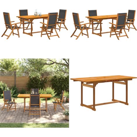 5-tlg. Garten-Essgruppe Massivholz Akazie und Textilene - Gartenmöbel - Essgruppe - Holztisch - Akazienholz - Gartenstuhl - Home & Living (1/5)