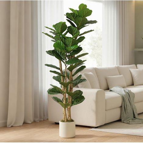 Planta artificial higuera lira 91 hojas, 180 cm, con maceta verde OKMYHOME (1/5)