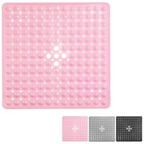 FENOPLASTICATapis de Douche 53x53cm, Tapis de Douche Extra carré antimoisissure Rose,Tapis antidérapant pour Baignoire, Douche avec ventouses, Trous de Drainage,Bain lavables Machine pour Enfants âgée (1/4)