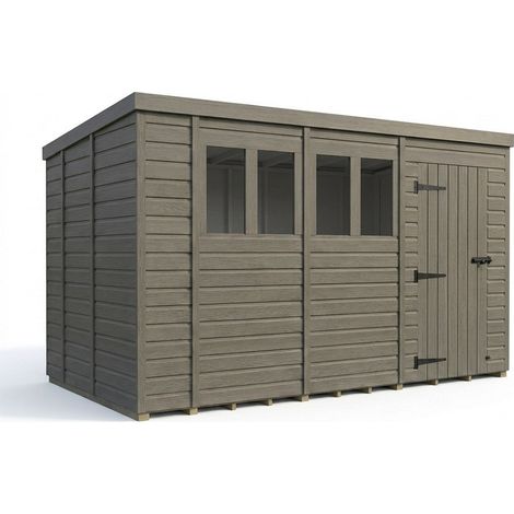 14ft x 9ft Composite Pent Garden Shed Single Door With Windows - Composite - L427 x W274 x H210 cm - Grey