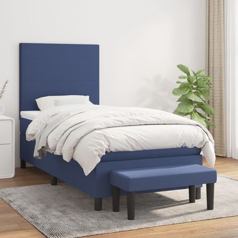 Lit adulte Durable,Lit à sommier Tapissier + Matelas Bleu 90x190 cm Tissu -88725 (1/5)