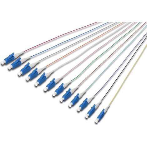Jarretière à fibre optique, lot de 12, LC simplex, SM 9/125, OS2, 2 m, lszh, 12 couleurs DK-29332-02