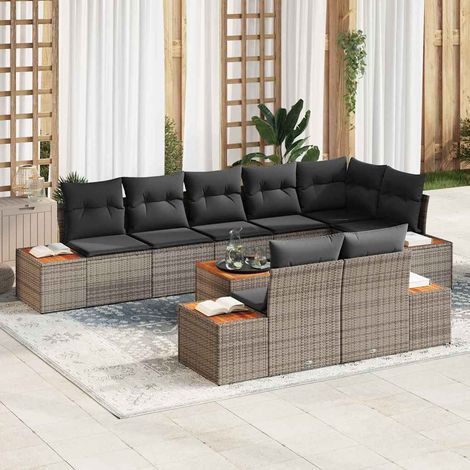 Conjunto de sofás de jardín 9 uds. Gris Poliratán vidaXL (1/5)