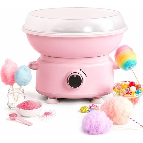 Machine à barbe à papa électrique rose avec grand bol de 250 mm et cuillère à sucre, machine à barbe à papa ronde avec base antidérapante, idéale pour les fêtes d'anniversaire et l'usage domestique (1/5)