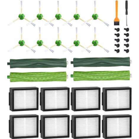 Pièces de rechange pour iRobot Roomba E5 E6 i7 i7+ i3 i3+ i4 i4+ i6 i6+ j7 j7+, kit d'accessoires de rechange pour Roomba séries i/e/j, 4 brosses en caoutchouc, 8 filtres HEPA, 10 brosses latérales (1/5)