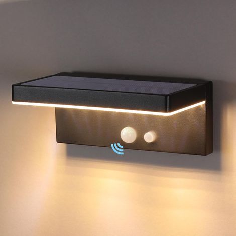 Lampe Solaire Extérieur avec Détecteur de Mouvement 3 Modes Applique Mural Extérieur LED Solaire Étanche IP44 Blanc chaud Lumière Solaire pour Jardin Terrace Porte d'entrée, Aluminium, Noir (1/5)
