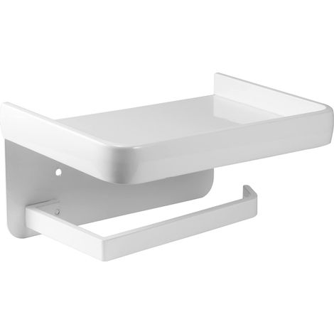 Wandmontierter Toilettenpapierrollenhalter mit Ablagefach aus Aluminium für Bad und Küche (weiß)
