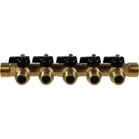 Arcanaute – Collecteur mâle 3/4" (20/27) femelle 1/2" (15/21) avec mini-vannes monobloc 5 départs mâle 1/2" (15/21) – Étanchéité garantie – Installation rapide