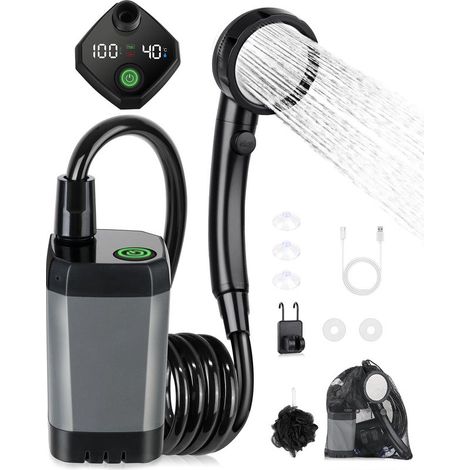 Kit Douche de Camping,Douche Portable,Pompe de Douche Électrique Rechargeable,Imperméable,avec Afficheur Intelligent (1/4)
