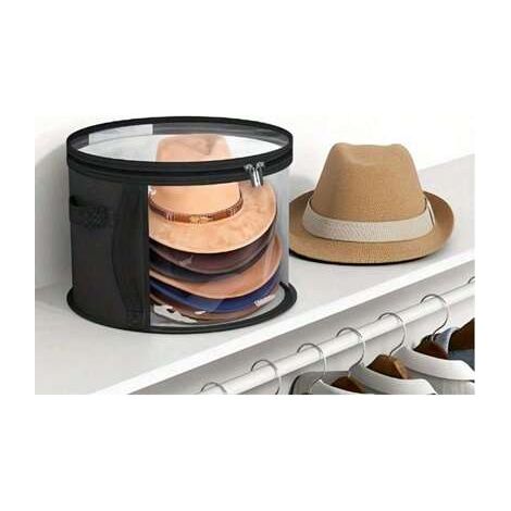Filiyano – Organisateur de rangement pour chapeau en PVC transparent avec fermeture éclair, boîte à chapeau ronde portable et empilable avec poignée (1/5)
