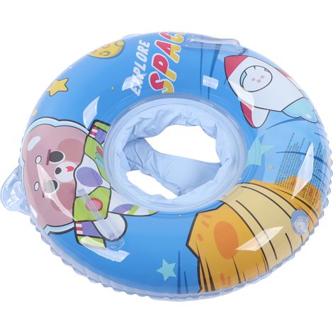 Aufblasbarer Baby-Schwimmring mit Sicherheitsgriffen, niedliches Muster, blau, für Kleinkinder und Kinder (1/5)
