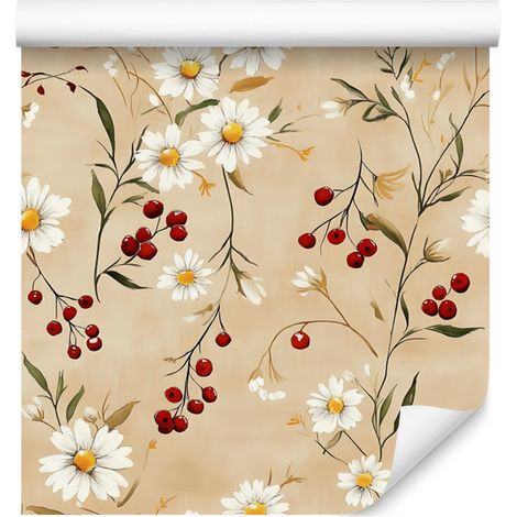Papier peint Daisy crème, beige, or et blanc pour salon et chambre 50x1000 cm (1/5)