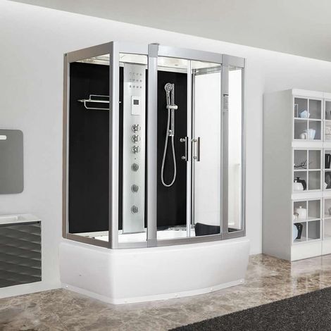 Vidalux Aegean 1500 Steam Shower Whirlpool & AirSpa Bath 1500 x 900 Black Glass (1/5)