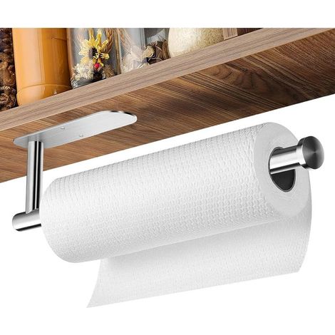 Porte Sopalin sans Perçage, Porte Essuie Tout Mural, Support Sopalin de Papier Rouleau Auto-Adhésif à Suspendre, pour Cuisine Salle de Bains, avec Colle Et Vis,Argenté (1/5)