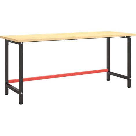 Cadre de banc de travail métal 180x57x79 cm – Noir et rouge mat – Pieds enduits de poudre – Barres renforcées pour soutien – Fimei