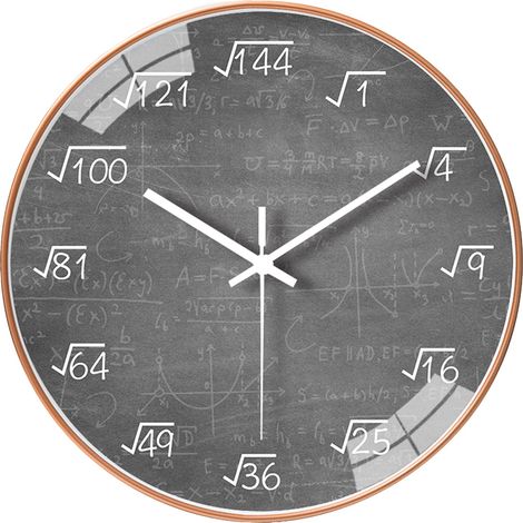 Horloge murale mathématique 30 cm, mouvement silencieux non tic-tac, quartz de qualité, décoration pour maison/cuisine/bureau/salle de classe/école/salon, grise. (1/5)