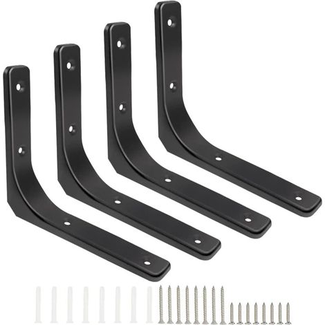 Wandregalhalterungen, 4 Stück, Metallhalterungen 150 mm x 200 mm, robuste Halterungen zur Wandregalbefestigung, glänzend schwarze Oberfläche, zum Aufhängen von Regalen, Kleiderschränken und Dekoration