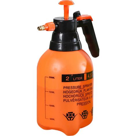 Arrosoir de jardin haute pression (2 L orange) avec pulvérisateur et fonction désinfectante, pompe à air comprimé manuelle. (1/5)