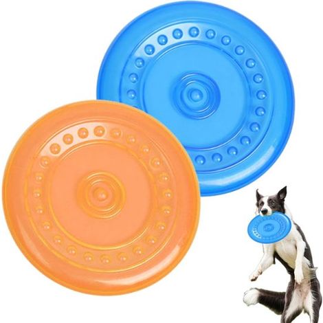 Set di due frisbee per cani in TPR, utilizzabili sia a terra che in acqua, per addestramento, lancio e gioco, 15,5 cm, blu + arancione. (1/5)