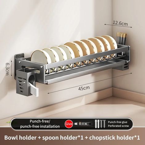 Égouttoir mural flottant (avec baguettes et cuillères) pour vaisselle de cuisine, séparateur multifonction, porte-cuillères et accessoires de cuisine, étagère de rangement. (1/5)