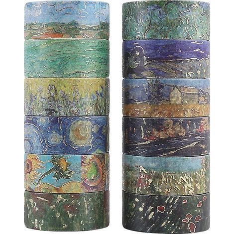 lot De 12 Rouleaux De Ruban Adhsif Dcoratif Mignon En Feuille D'or Van Gogh Pour Bricolage Et Emballage Cadeau, Dcoration De Vacances, Ruban  Dcou (1/5)