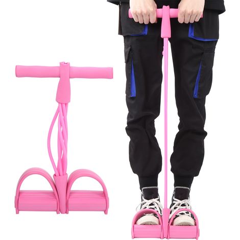 tubes élastiques de traction pour abdominaux, pédales d'entraînement, bande de résistance, équipement de yoga, d'étirement et de fitness (rose) (1/5)