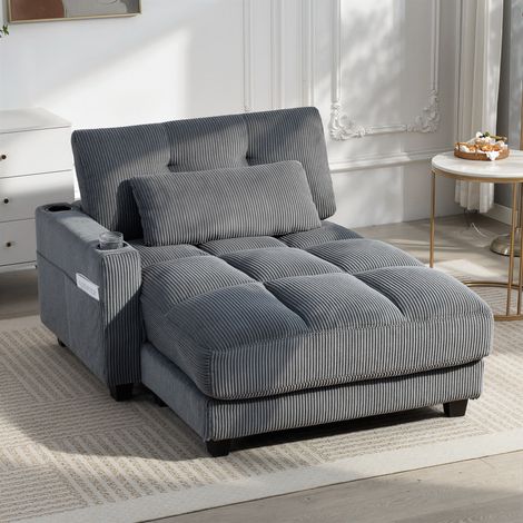 Divano letto con cuscini in schiuma, trasformabile in letto, con portabicchieri, grigio (1/5)