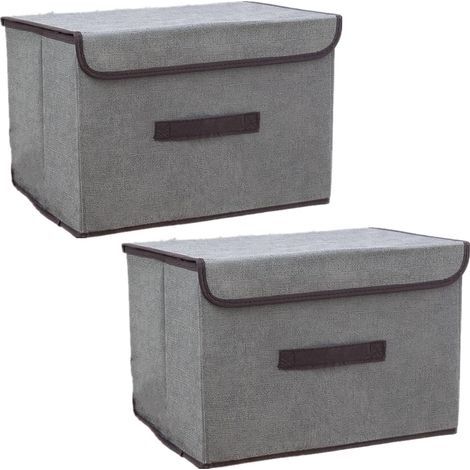 Boite de Rangement avec Couvercle,Boite Rangement Tissu,Cube de Rangement tissu,Pliantes,Boîtes de Rangement pour placards,Vêtements,Penderies,Jouets (36×23×24cm/2pack, Gris) (1/5)