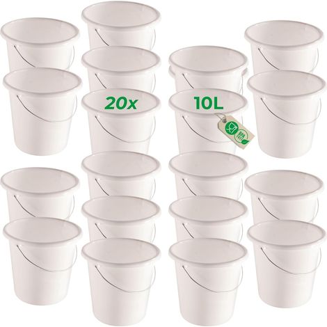 Novaliv 20 pièces seau 10L blanc avec échelle de mesure - seau de nettoyage 10 litres 28,5 cm Pratique et polyvalent avec échelle pour la maison et