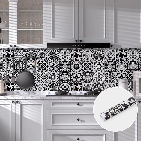 Crédence Adhésive Cuisine Carrelage Adhésif Mural Carreaux Adhesif 44cm X 300cm Crédence Adhésive Noire, Imperméable en Pvc, Autocollant Pour Cuisine, Salle de Bain, Chambre, Placard et Salon (1/5)