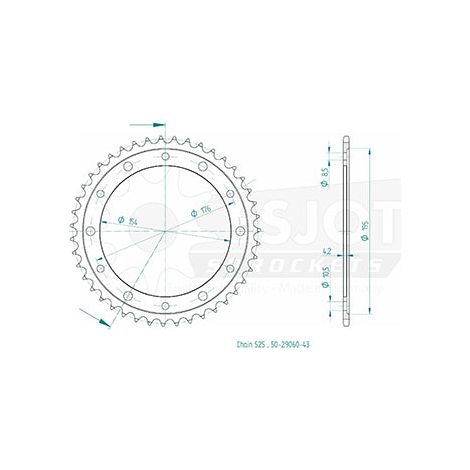 Couronne ESJOT - pas en 525 - 43 dents