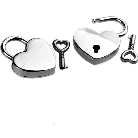 2er Set Vorhängeschloss Herzform mit Schlüssel, Metall, Silber