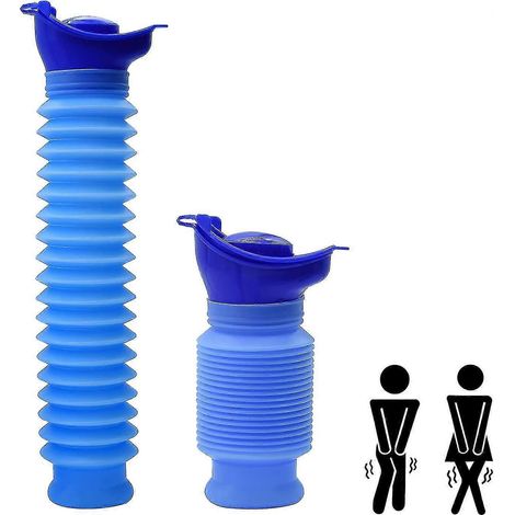 Urinoir d'urgence, lot de 2 urinoirs rétractables, toilettes portables personnelles de 750 ml, mini-bouteille pour uriner en extérieur, idéale pour le camping et les voyages en voiture. (1/5)