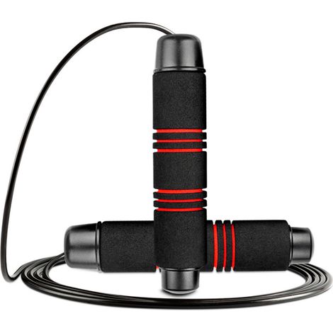 Corde à Sauter - Câble Acier Enrobé PVC - Poignées En Mousses - Réglable Sans Couper - Pour Intérieur Extérieur - 1 Pièce (1/5)