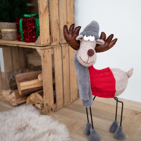Weihnachts-Rentier mit Wackelkörper 55cm Weihnachtsdeko Winterdeko Tischdeko (1/3)