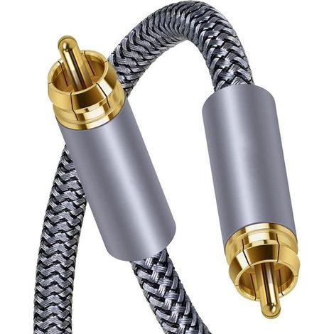 Câble audio numérique coaxial RCA - Câble Hi-Fi SPDIF - Cuivre pur - Subwoofer - RCA mâle-mâle - 1 mètre - Gris (1/2)