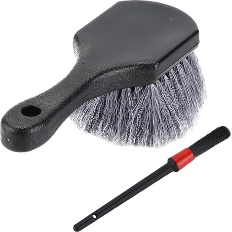 Ensemble de 2 brosses de nettoyage pour pneus de voiture, à poils souples, pour moyeux de roues, grilles d'aération et tableau de bord. (1/5)