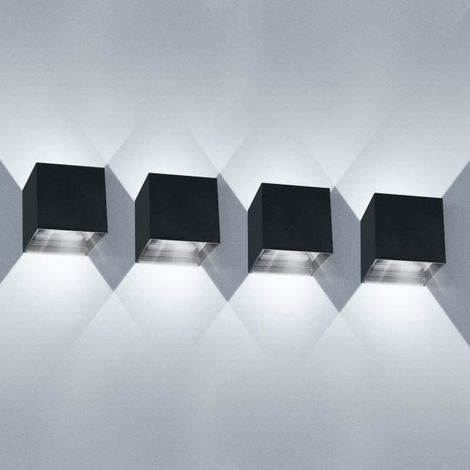 (Schwarz – 4 Stück) 12W LED-Wandleuchte für den Innenbereich, 4er-Pack, wasserdicht IP65, verstellbarer Abstrahlwinkel, moderne Wandleuchte, kaltweiß (Schwarz) (1/4)