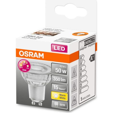 Lot de 4 x Spot LED  Culot GU10  Blanc chaud  2700 K  4,50 W  Equivalent à 50W  LED THREE STEP DIM PAR16 (1/4)
