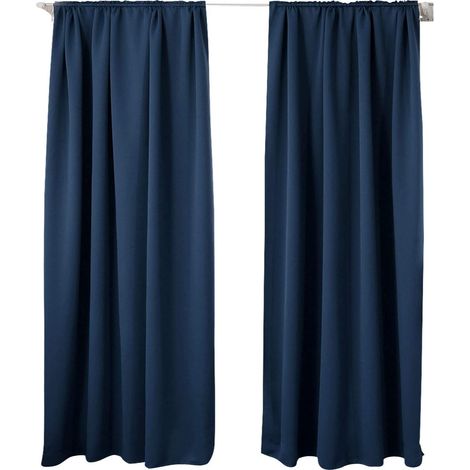 WOLTU 2 pièces Rideaux occultant, pour Maison intérieure pour fenêtre et Porte Isolant Thermique, 135x245cm, Bleu Foncé VH5880dbl-2