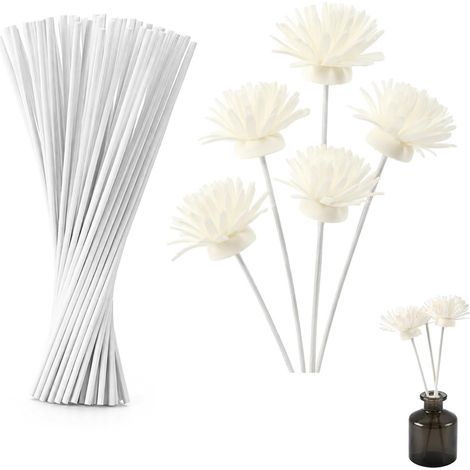Bâtonnets Diffuseur Parfum Blanc, 40 Tiges + 5 Fleurs, 30cm Fibres Capillaires pour Diffusion Uniforme, Recharge Pratique Pour Neutraliser Odeurs Salon (1/5)