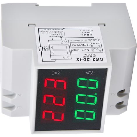 Digitales Spannungs- und Strommessgerät für DIN-Schienenmontage, hohe Genauigkeit, Doppelanzeige, AC 80–300 V, AC 0–99,9 A (1/5)