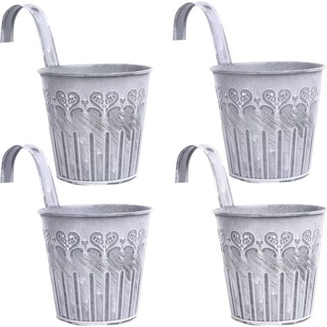 4 Pcs Pot de Fleur Suspendu en Metal Pot de Fleur avec Crochet Style Vintage pour Décotation Balcon Jardin Mural Extérieur et Intérieur