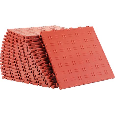 Mophorn 12" x 12" x 0,53" ineinander greifende Garagenbodenfliesen, 50er-Packung, rutschfeste doppelseitige Textur, Bodenbelag für Garagen, Keller, Reparaturwerkstätten, rot