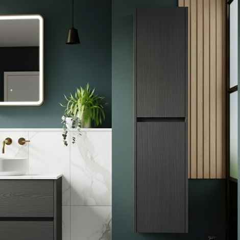 Nuie Havana Graphite Grey Woodgrain 1433mm x 350mm Tall Wall Hung Storage Unit - NPH2262 (1/4)