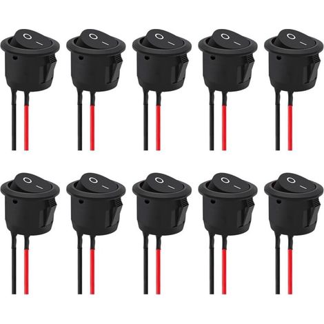 10 Pièces Interrupteurs à Bascule Ronds, On/Off Interrupteurs à Bascule, 2 Pôles Ac 250v/6a 125v/10a, 2 Positions Interrupteur Rond à Bascule Avec Câble Pour Voiture Camion(Noir) (1/5)